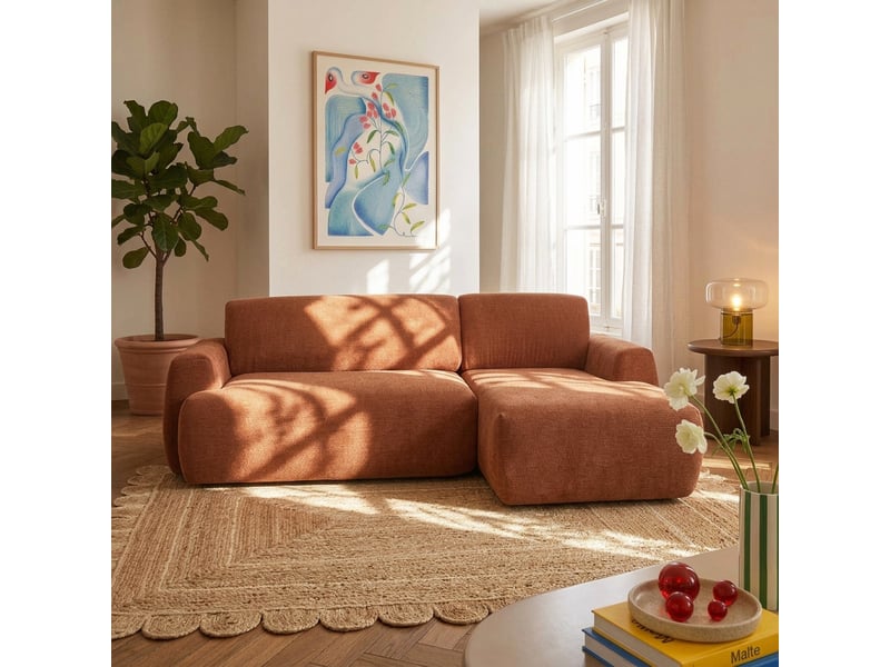  Canapé d'angle droit compressé westa 4 places tissu chenille terracotta  - Conforama D
