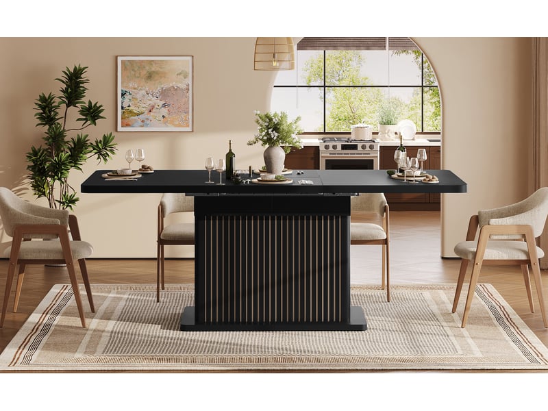  Table à manger extensible 120-160 cm avec rangement intégré noir homvra  - Conforama D