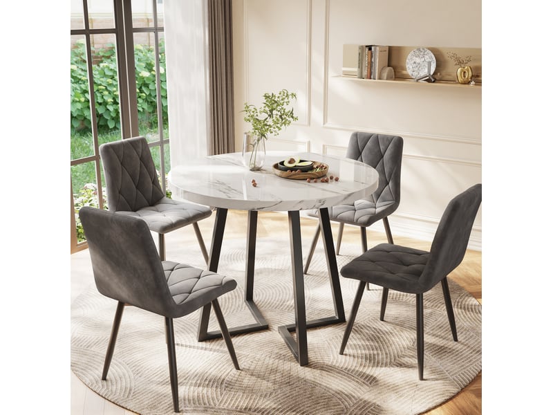  Table ronde, ø 80 cm, table de cuisine, design moderne, pratique, plateau mdf, piètement métal, coloris blanc et noir  - Conforama D