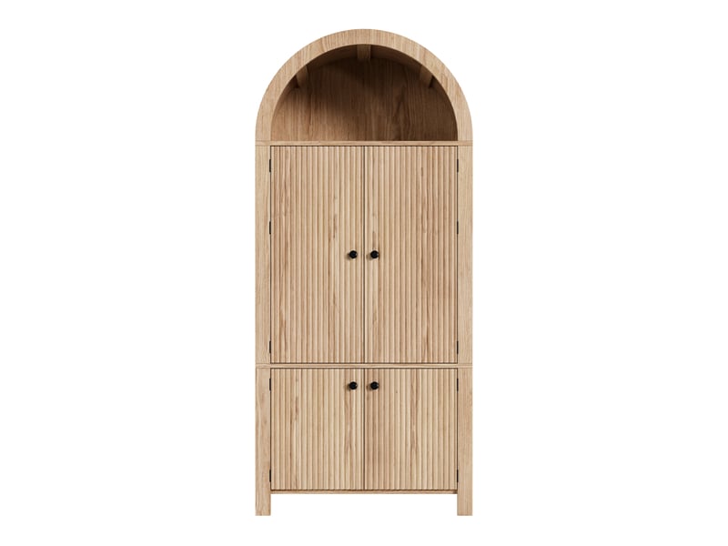  Armoire haut cuisine 78x40x180 cm effet bois, colonne de rangement design arrondi avec portes, étagères réglables et niche ouverte, placard pratique  - Conforama A