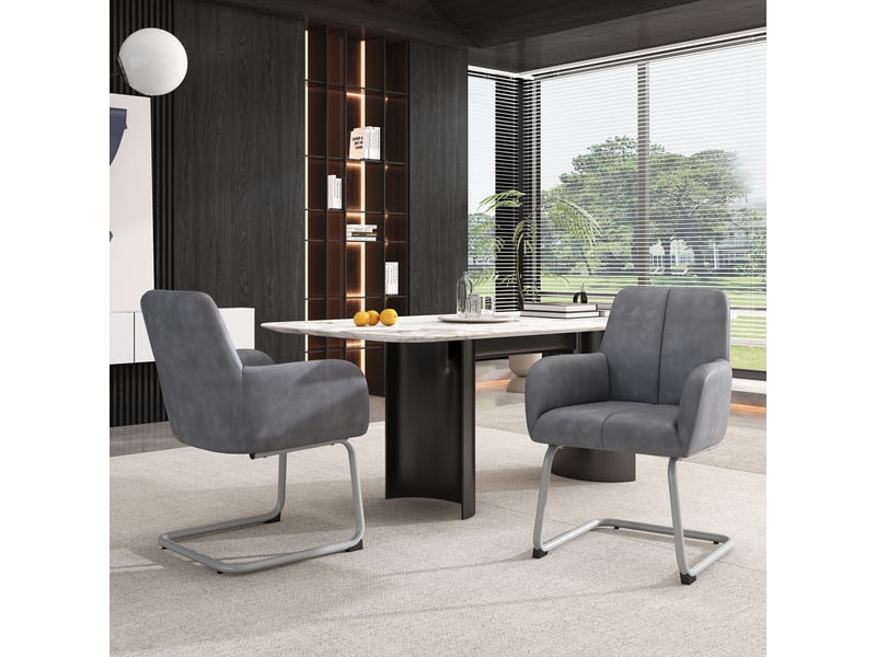  Lot de 4 chaises de salle à manger en cuir gris avec pieds en acier courbé  - Conforama C