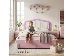 Lit avec rangement 140x200 cm <strong>REDOM</strong>  <strong></strong> coloris rose