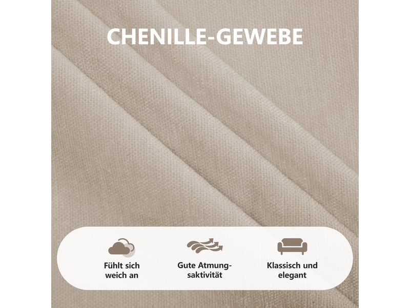 Canapé modulable 2 places 176x 143x 88 cm avec 2 poufs, coussins mobiles, design ergonomique, chenille café clair - Conforama E