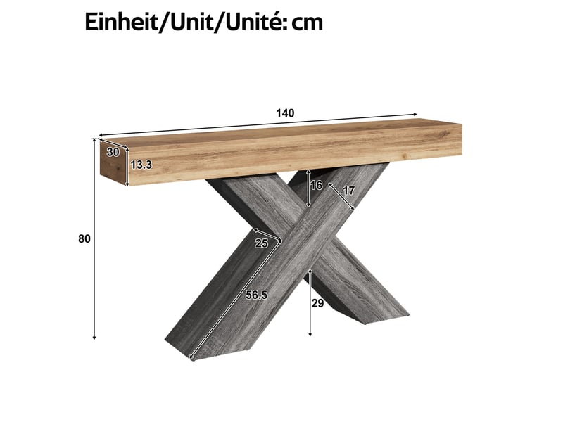  Console 140x30x80 cm en panneau de particules coloris naturel avec support en x  - Conforama C