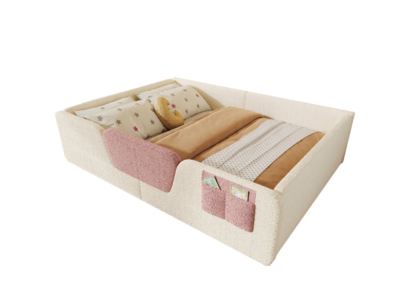 Lit enfant rembourré 140x190 cm avec barrières amovibles coloris beige  - Conforama A