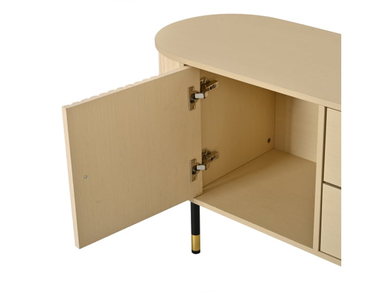  Meuble tv bas ovale 180x40x58 cm - armoire à portes coulissantes et 2 tiroirs, effet bois, salon  - Conforama D