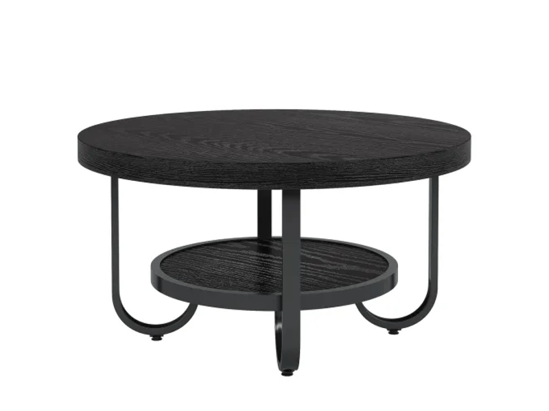  Table basse ronde, 79 cm, 2 niveaux avec rangement, mdf et métal, noir  - Conforama A