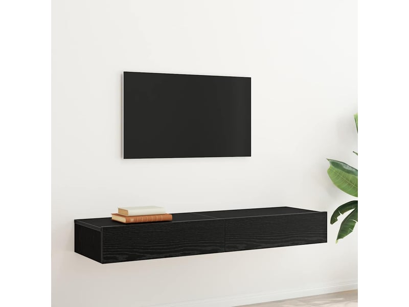  Meubles tv avec éclairage led 2 pcs chêne noir 60x35x15,5 cm  - Conforama D