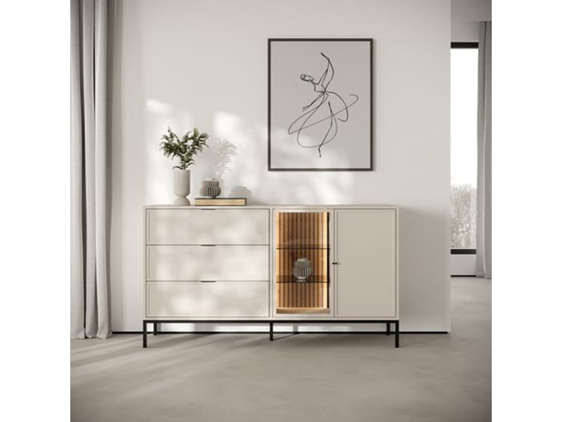  Buffet leriti, commode 3 tiroirs, 150x40x92h cm beige cachemire Leriti - Conforama B