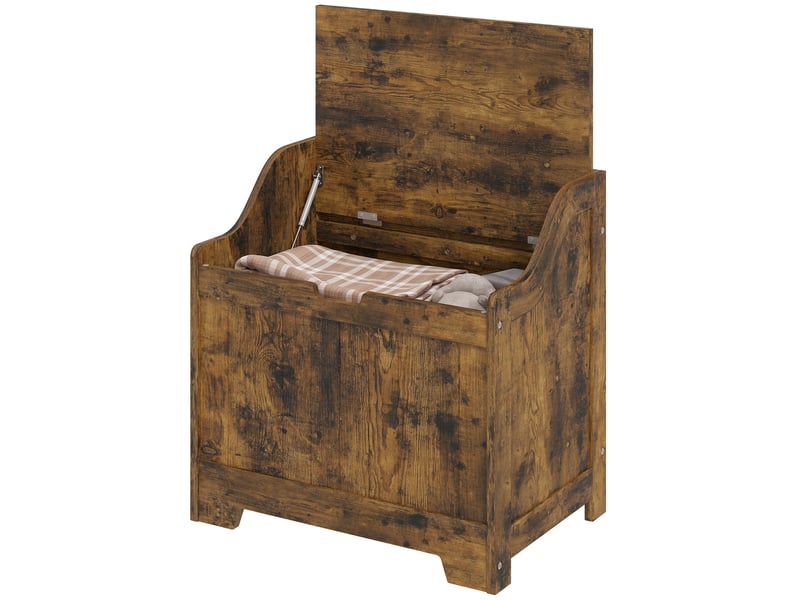  Coffre de rangement avec charnière de sécurité, coffre en bois avec poignée encastrée pour salon et entrée, brun rustique  - Conforama B
