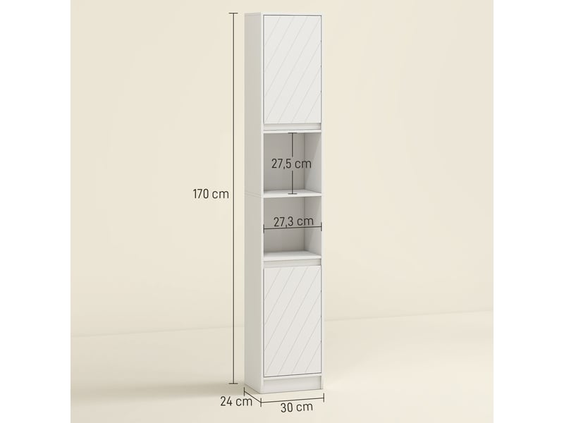  Meuble colonne de salle de bain 2 portes et 2 niches blanc 30 x 24 x 170 cm  - Conforama C