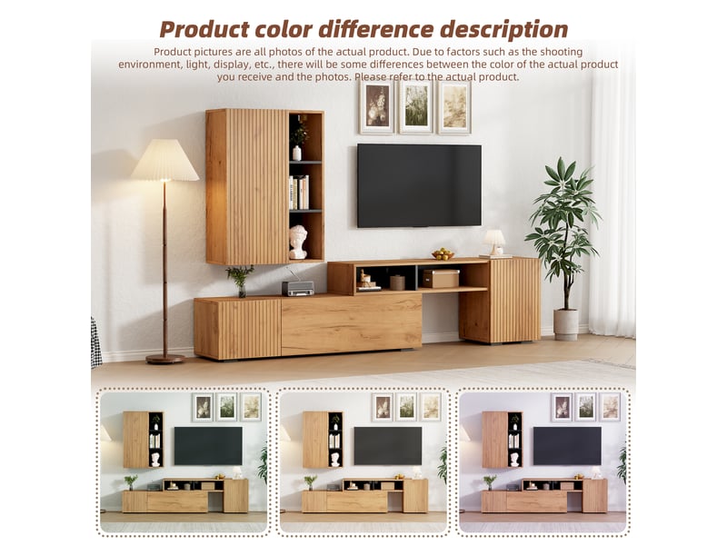 Ensemble de meuble tv 2 pièces avec vitrine,meuble de salon longueur réglable 174-265 cm,4 portes,couleur du bois  - Conforama E