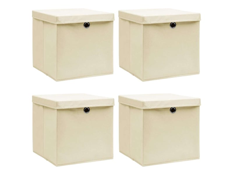  Boîtes de rangement à couvercles 4 pcs crème 32x32x32 cm tissu  - Conforama B
