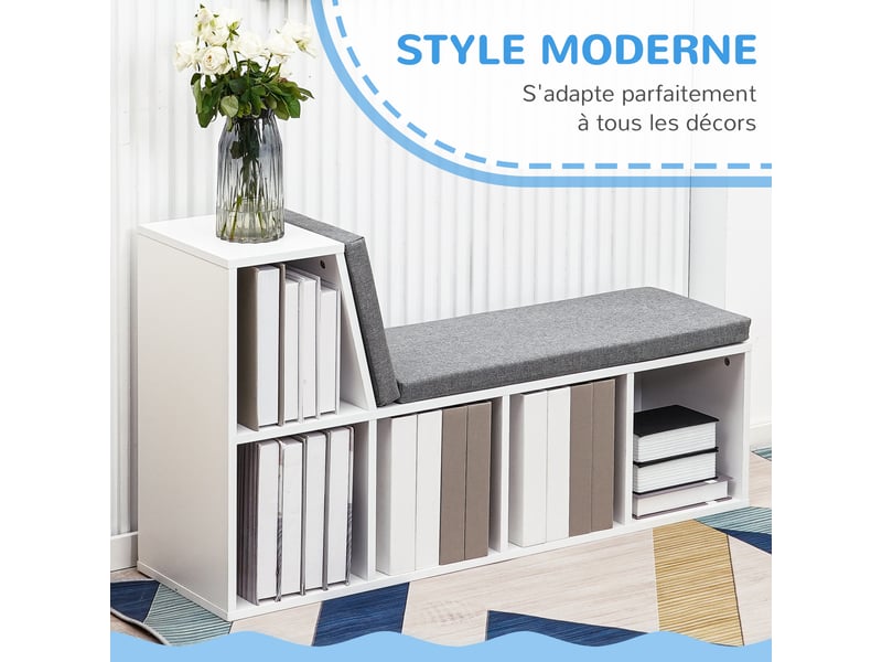  Banc de rangement avec 5 compartiments en mdf blanc et gris 108x30x60 cm  - Conforama D