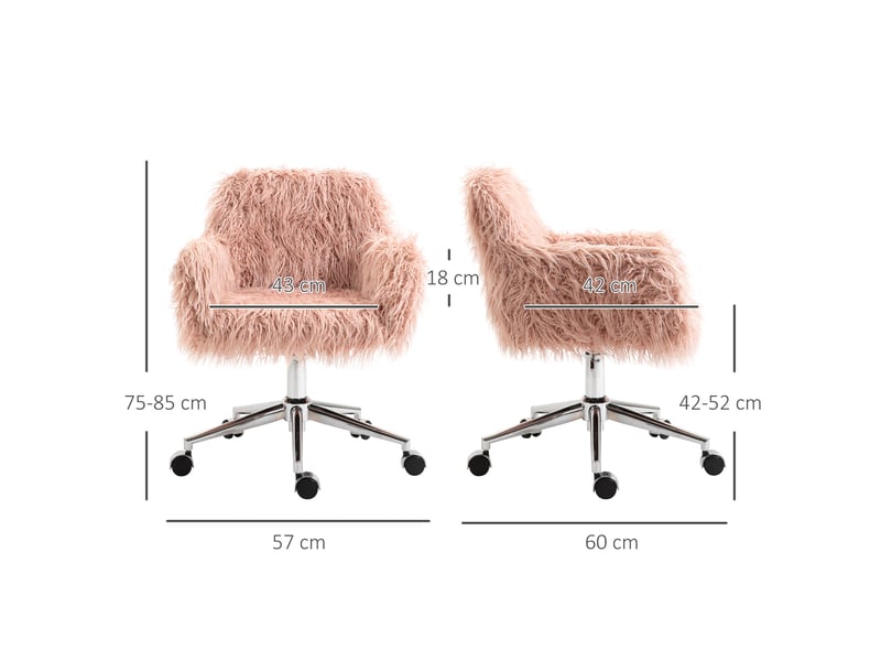  Fauteuil direction pivotant, coiffeuse, fausse fourrure, roseargent, 57x60x75-85 cm.  - Conforama E