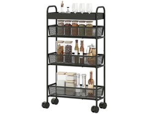 Chariot de rangement à roulettes cuisine 19 x 43.2 x 80 cm gain de place paniers coulissants contemporain en métal noir 21_0001063