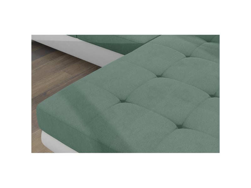  Canapé d'angle convertible amanda vert clair et blanc – tissu effet suédine – angle droit  - Conforama D