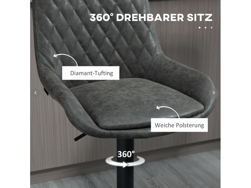 Lot de 2 tabourets de bar réglables en hauteur avec dossier et repose-pieds en similicuir gris foncé  - Conforama D
