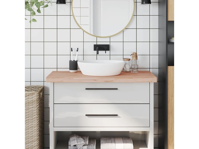  Comptoir de salle de bain, plan de travail 100x60x4 cm bois massif de hêtre cf65717  - Conforama B