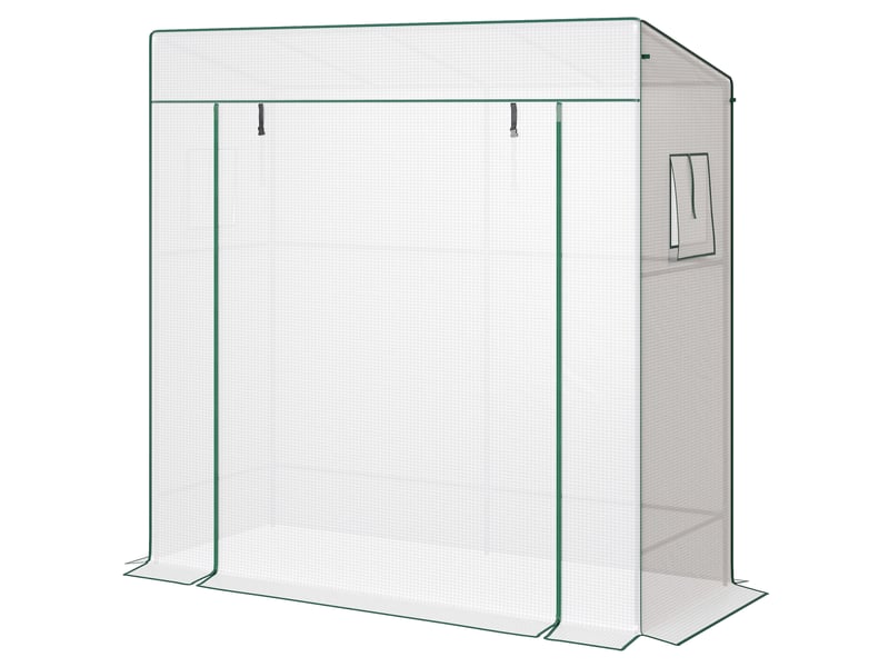 Serre pour plantes avec 2 fenêtres latérales grillagées et porte sectionnelle, en pe et acier, 196 x 77 x 197 cm, blanche  - Conforama B