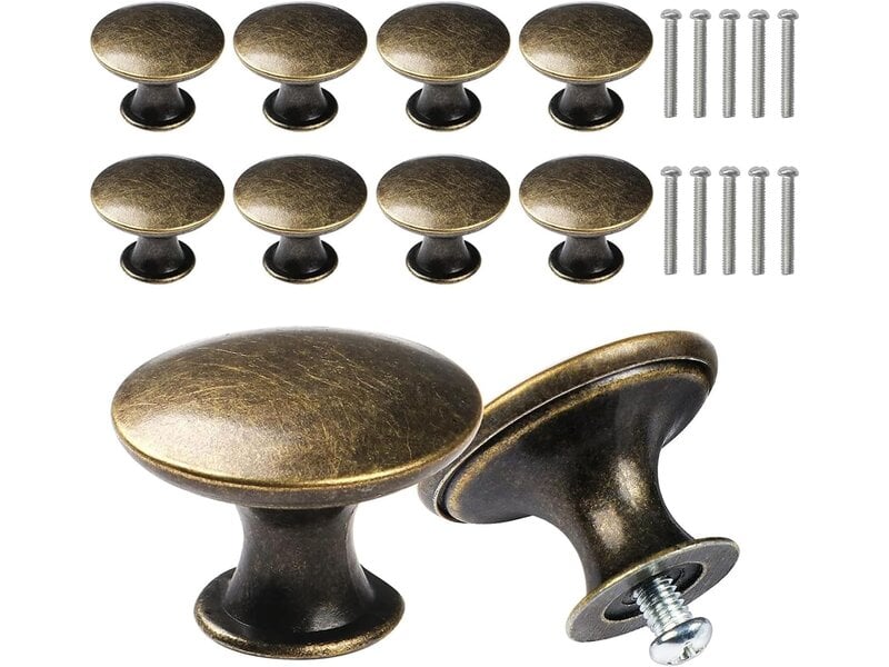 Pack de 10 poignées de porte en bronze antique 35 mm, poignées rondes vintage pour commodes et tiroirs avec 10 vis  - Conforama A