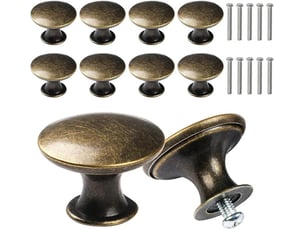 Pack de 10 poignées de porte en bronze antique 35 mm, poignées rondes vintage pour commodes et tiroirs avec 10 vis