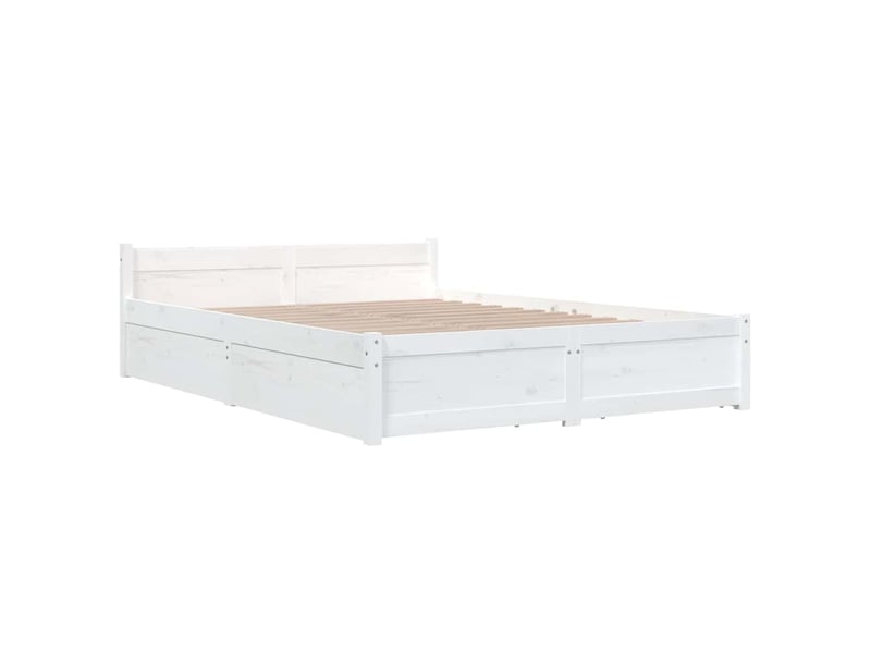  Lit double- lit adulte -  cadre de lit sans matelas avec tiroirs blanc  - Conforama C