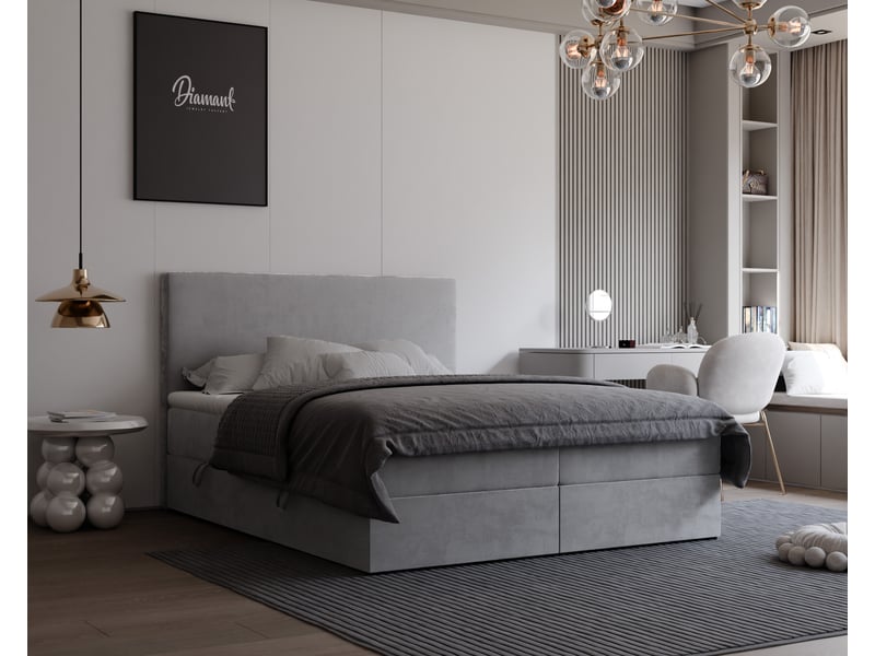 Lit coffre giulia - 180x200 cm - avec matelas et surmatelas - velours dense - gris clair GIULIA - Conforama B