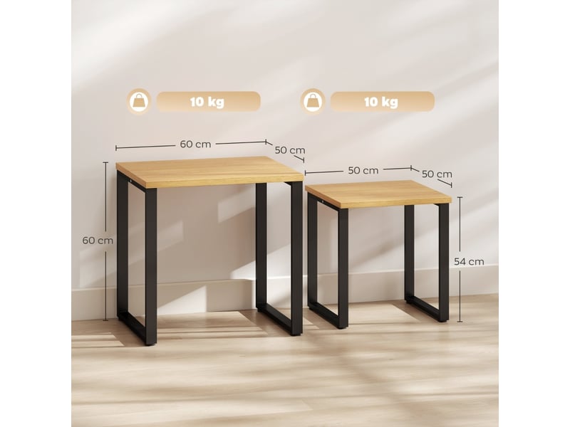  Tables basses gigognes 2 pièces en bois et métal pour salon 60×50×60 et 50×50×54 cm bois naturel  - Conforama D
