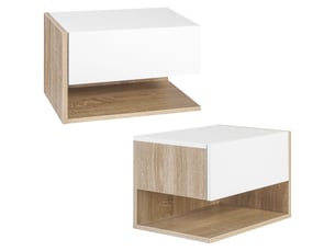 Lot de 2 tables de chevet murales - lot de 2 tables de nuit - tiroir coulissant, étagère, bicolore aspect chêne blanc