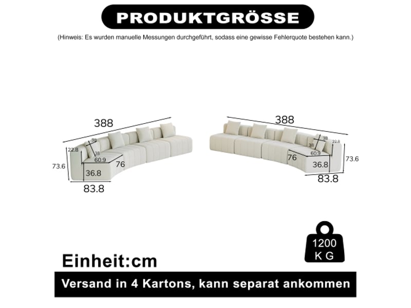  Canapé modulable en chenille courbé - demi-cercle, 2 coussins, module symétrique pour salon, chambre, bureau  - Conforama C