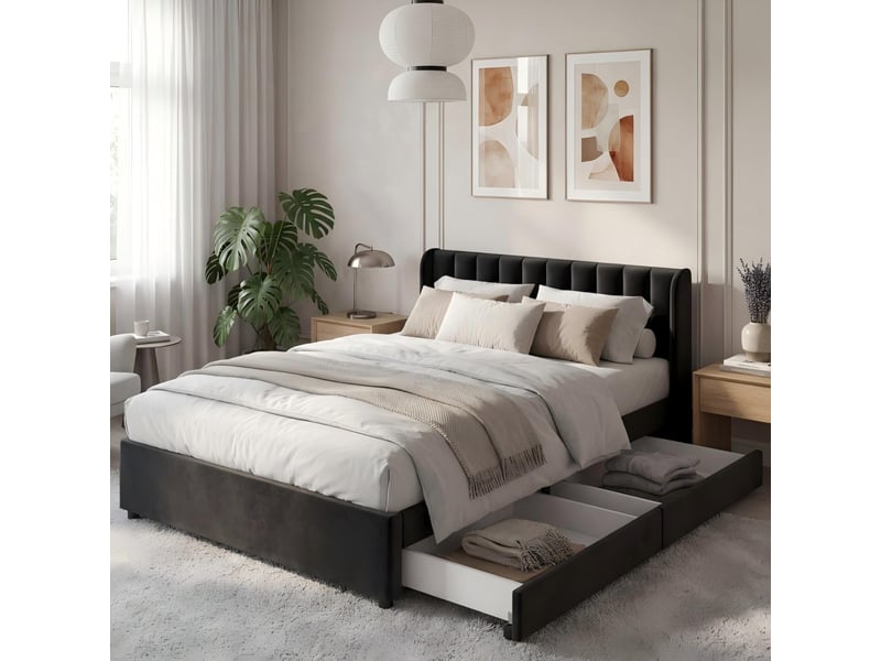  Lit en velours noir 140 x 200 cm  - Conforama B