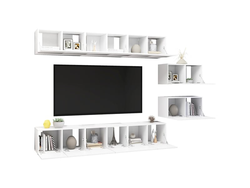 Meubles tv ; bancs tv ; armoires tv 8 pcs blanc bois d'ingénierie  - Conforama D