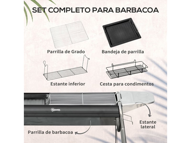  Barbecue au charbon avec grille en acier inoxydable, plancha et étagères, 107 x 63 x 75 cm  - Conforama R