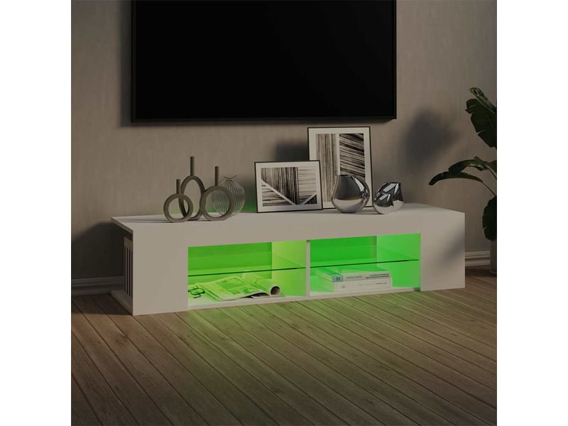  Meuble tv - banc tv - meuble de rangement avec lumières led blanc 135x39x30 cm  - Conforama D