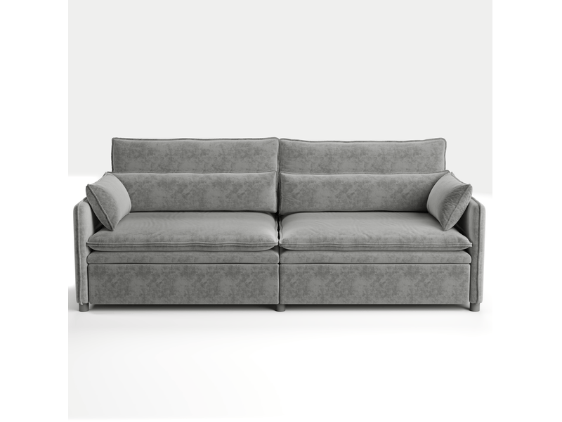 Canapé convertible 3 places avec rangement 206x91x86 cm en chenille gris clair - Conforama R