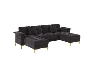Canapé d'angle panoramique fixe MODENUIT   4 places Polyester noir