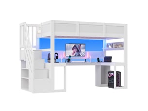Lit mezzanine 90x200 cm <strong>REDOM</strong>  <strong></strong> coloris blanc