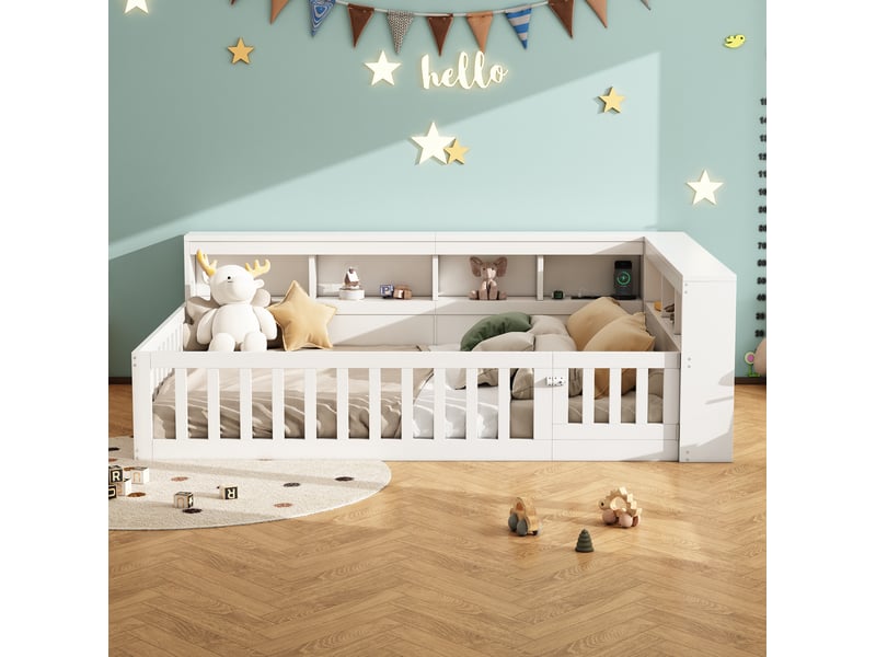  Lit de jour 140x190 cm avec rangement, prises usb et sommier blanc  - Conforama D