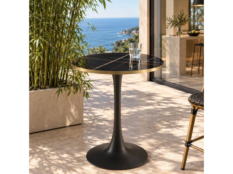  Icare - ensemble n°3: table bistrot d70cm en céramique marbré noir  - Conforama B