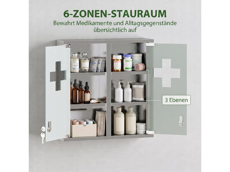  Armoire à pharmacie verrouillable en inox et verre dépoli argenté 46x12x48 cm  - Conforama D