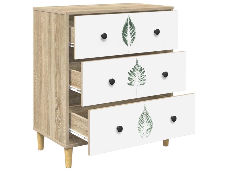  Commode chambre, meuble de rangement hanau imprimé feuilles vertes 66x36,5x75 cm sonoma  - Conforama D