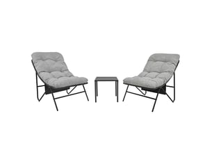 Ensemble bistro de jardin gris 3 pièces, 2 fauteuils avec coussins épais, table basse, cadre en acier thermolaqué, mobilier extérieur terrasse balcon,