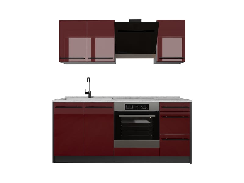  Vicco cuisine, rouge brillantanthracite, 180cm plan de travail marbre  - Conforama A