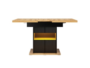Table extensible 110-140 cm rangement intégré éclairage led plateau réglable charge jusqu’à 60 kg finition noire aspect bois