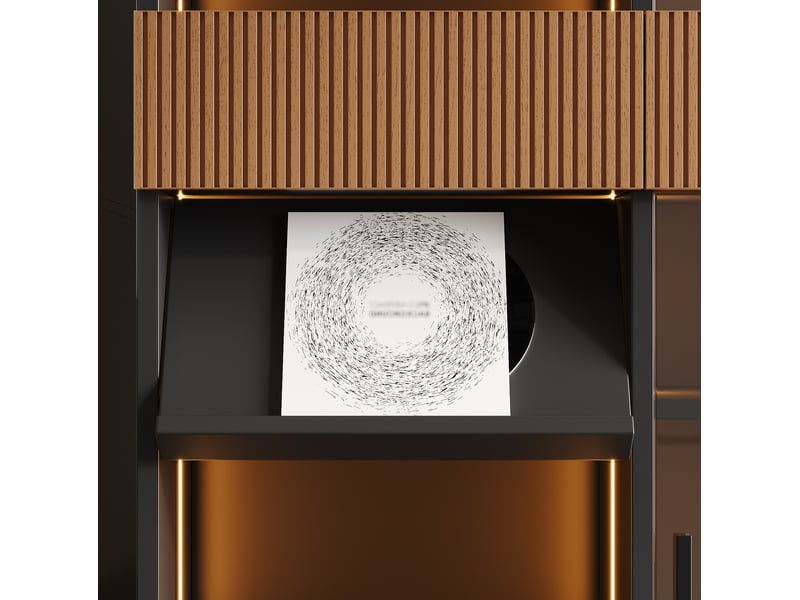  Vitrine led avec 4 portes coulissantes, 3 tiroirs, niches et abattant pour salon, noir brun, 120 × 28,5 × 180 cm  - Conforama E