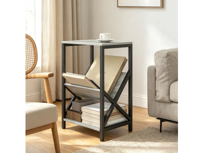  Bout de canapé étroit 40x30x61 cm avec porte-revues en v, gris foncé  - Conforama B