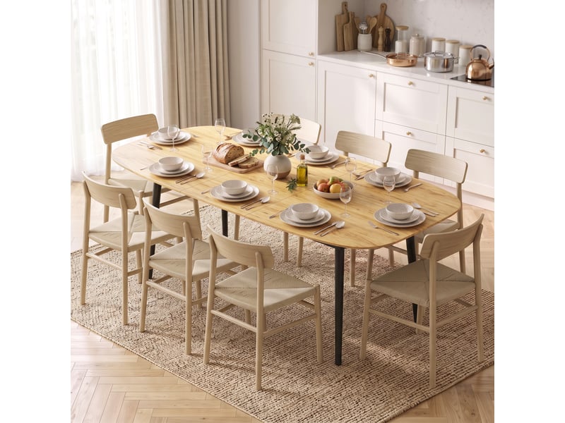  Table de salle à manger extensible pour 6 à 8 personnes, table de cuisine avec étagère, imitation chêne  - Conforama D
