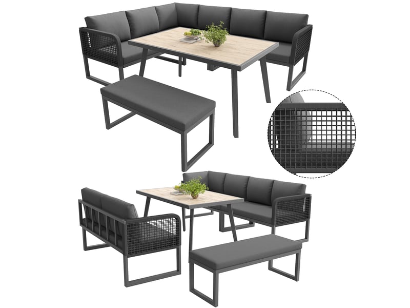 Salon de jardin 8 places en résine tressée gris - coussins épais, lounge extérieur, ensemble canapé jardin - Conforama D