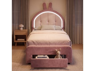 Lit avec rangement 90x200 cm <strong>Lonelyo</strong> <strong></strong> coloris rose